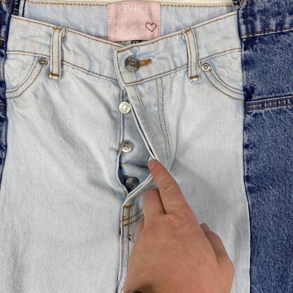 REVICE Two Tone Color Block Highrise Straight Leg Button Fly Mom Jeans Size 32 - Picture 8 of 10